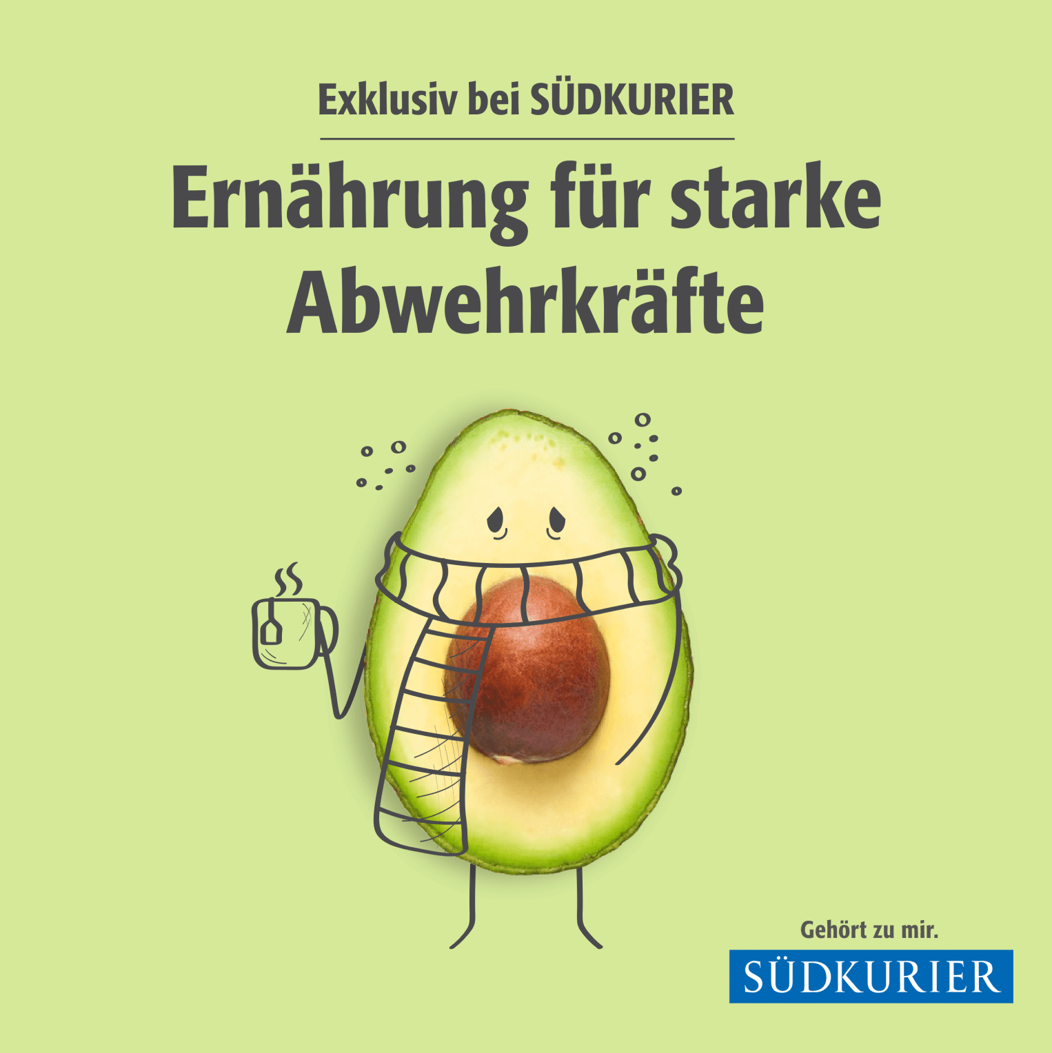 Custom illustration ad design in square format for SÜDKURIERs Health campaign, featuring custom health-themed illustrations and promotional messaging.